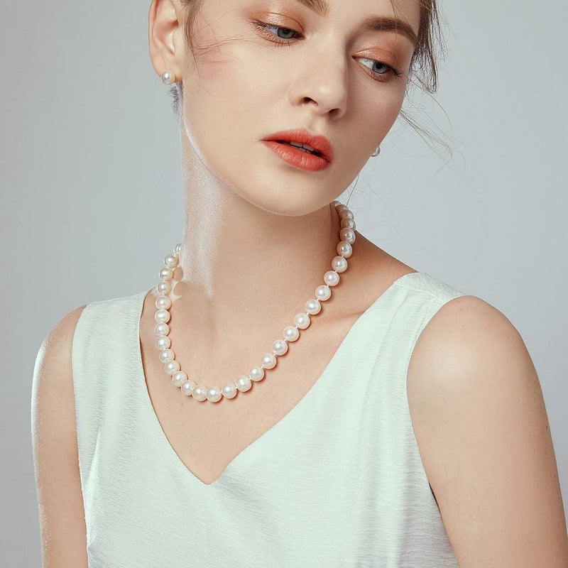 JORA White Freshwater Cultured Pearl Necklace for Women in 18 Inch Princess Length - Image 2